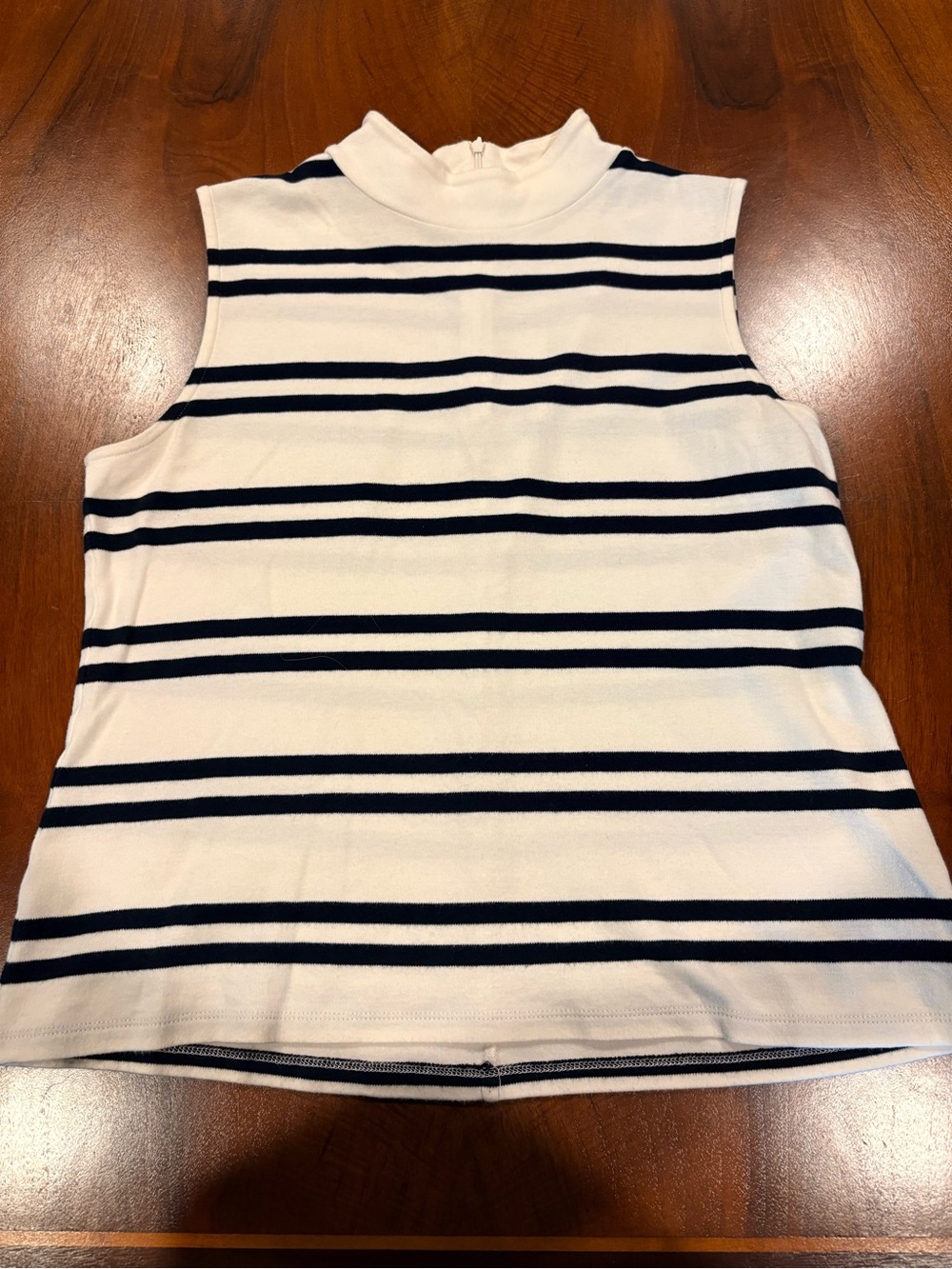 Talbots, Striped Sleeveless Mock Neck Top - White & Black, size L - Picture 3 of 7